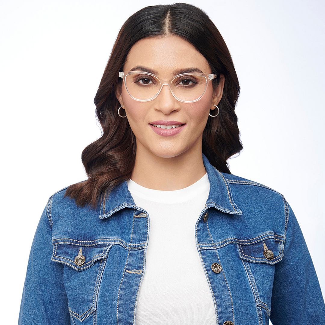 Lenskart BLU Screen Glasses Blue Block Zero Power Screen Glasses : Transparent Full Rim Cat Eye Lenskart Blu LB E14452-C2 left side