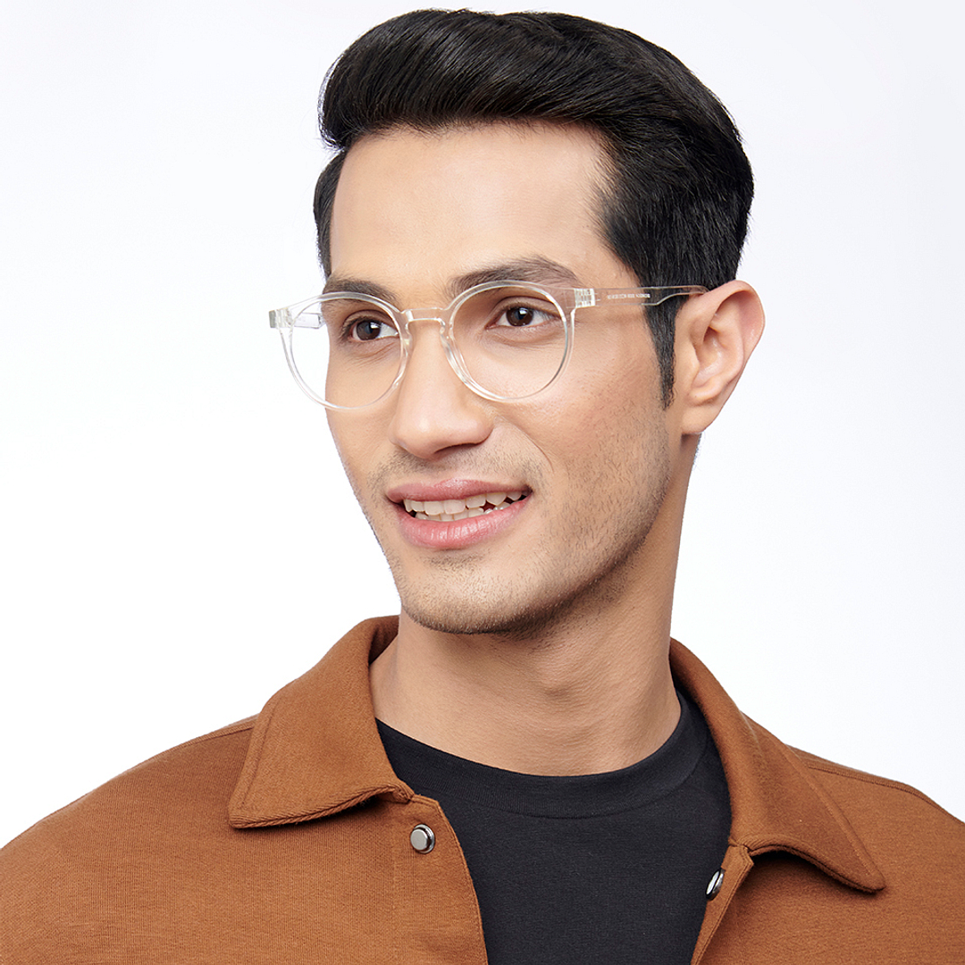 Lenskart BLU Screen Glasses Blue Block Zero Power Screen Glasses : Transparent Full Rim Round Lenskart Blu LB E14453-C4 left side