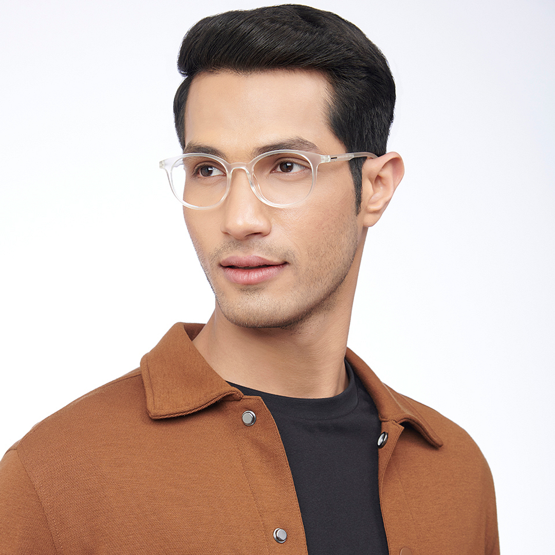 Lenskart BLU Screen Glasses Blue Block Zero Power Screen Glasses : Transparent Full Rim Round Lenskart Blu LB E13736-C5 left side