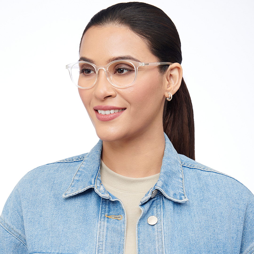 Lenskart BLU Screen Glasses Blue Block Zero Power Screen Glasses : Transparent Full Rim Round Lenskart Blu LB E13736-C5 left side