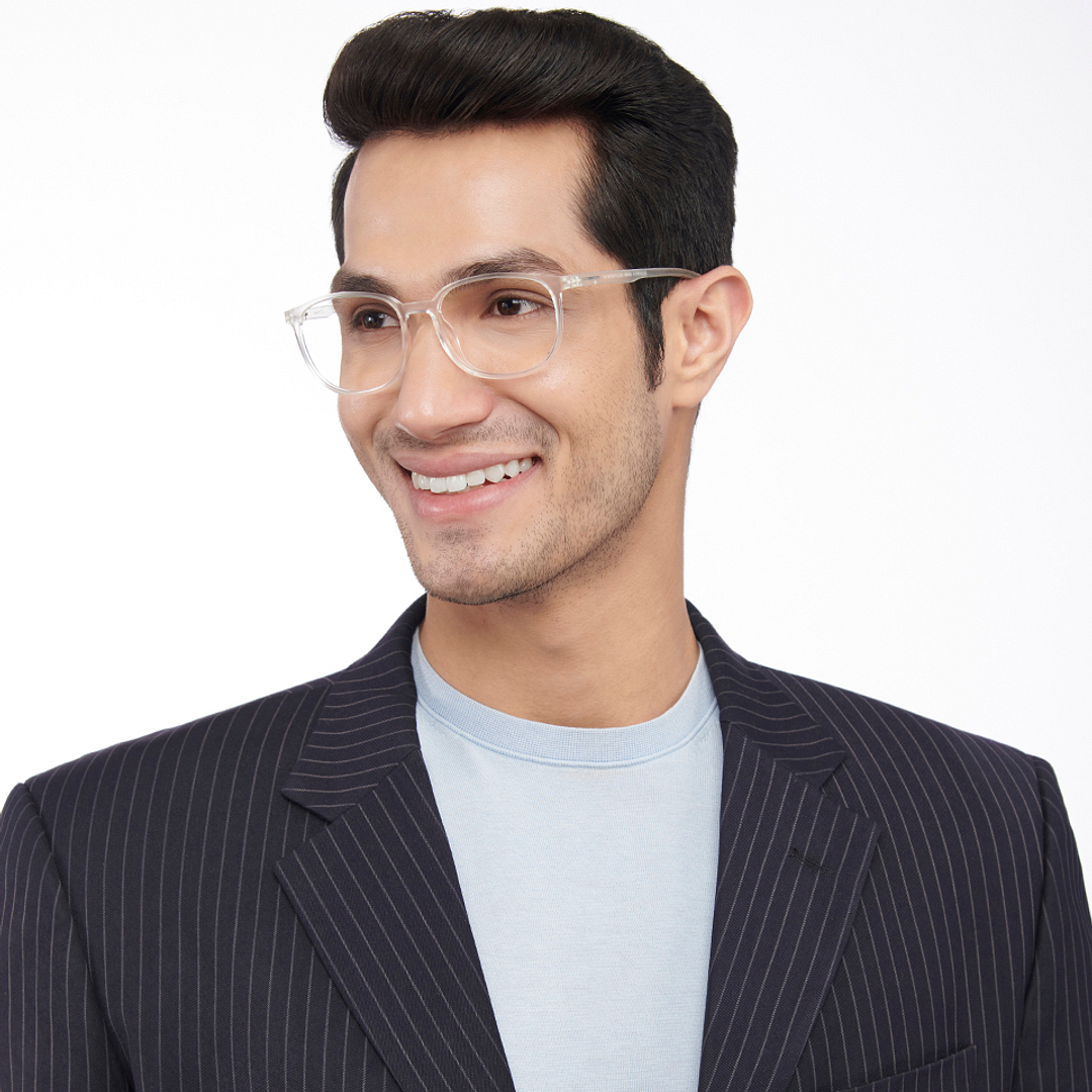 Lenskart BLU Screen Glasses Blue Block Zero Power Screen Glasses : Transparent Full Rim Sqaure Lenskart BLU LB E13739-C3 left side