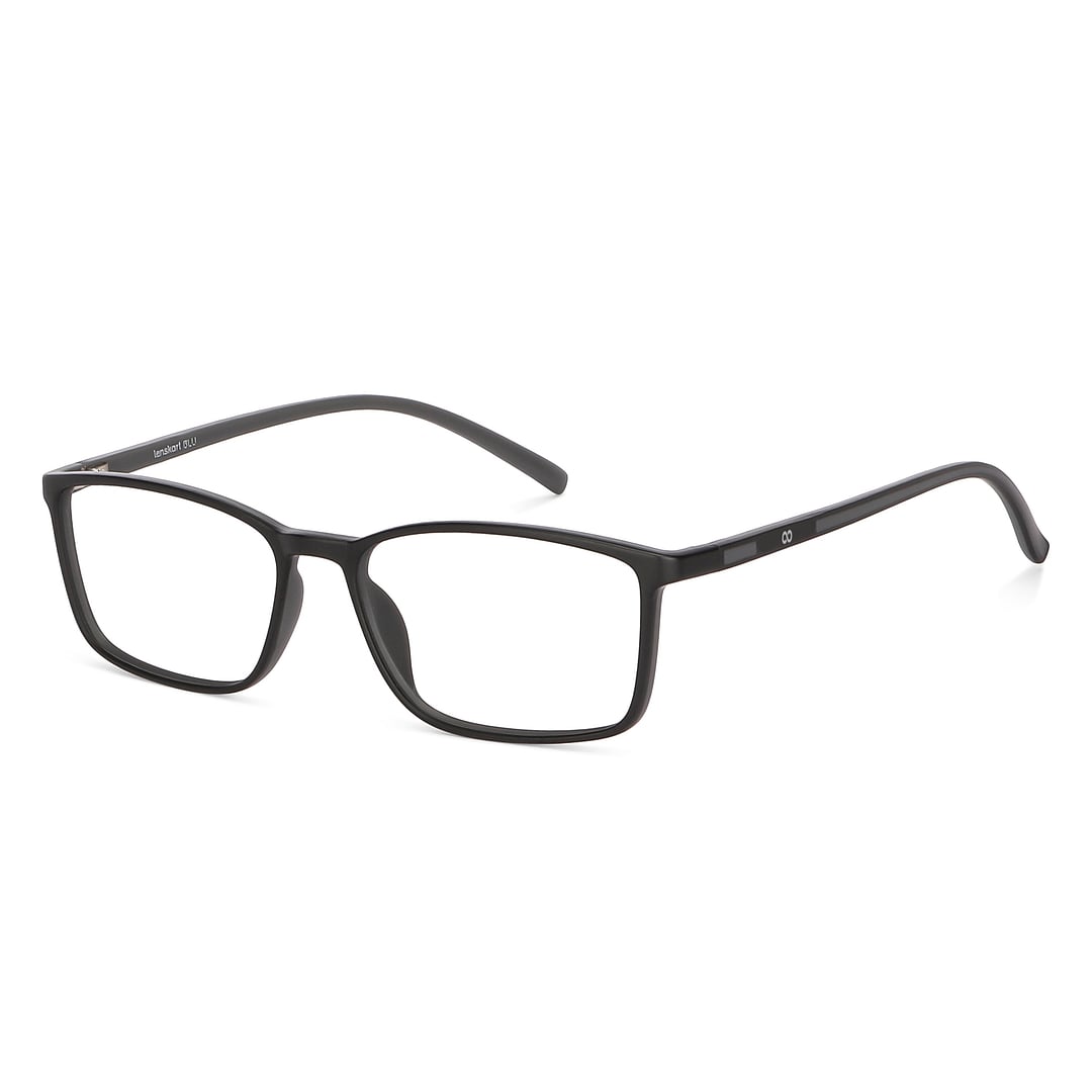 Lenskart BLU Screen Glasses Blue Block Zero Power Screen Glasses : Matte Black Grey Full Rim Rectangle Lenskart Blu LB E13527-C1 left side
