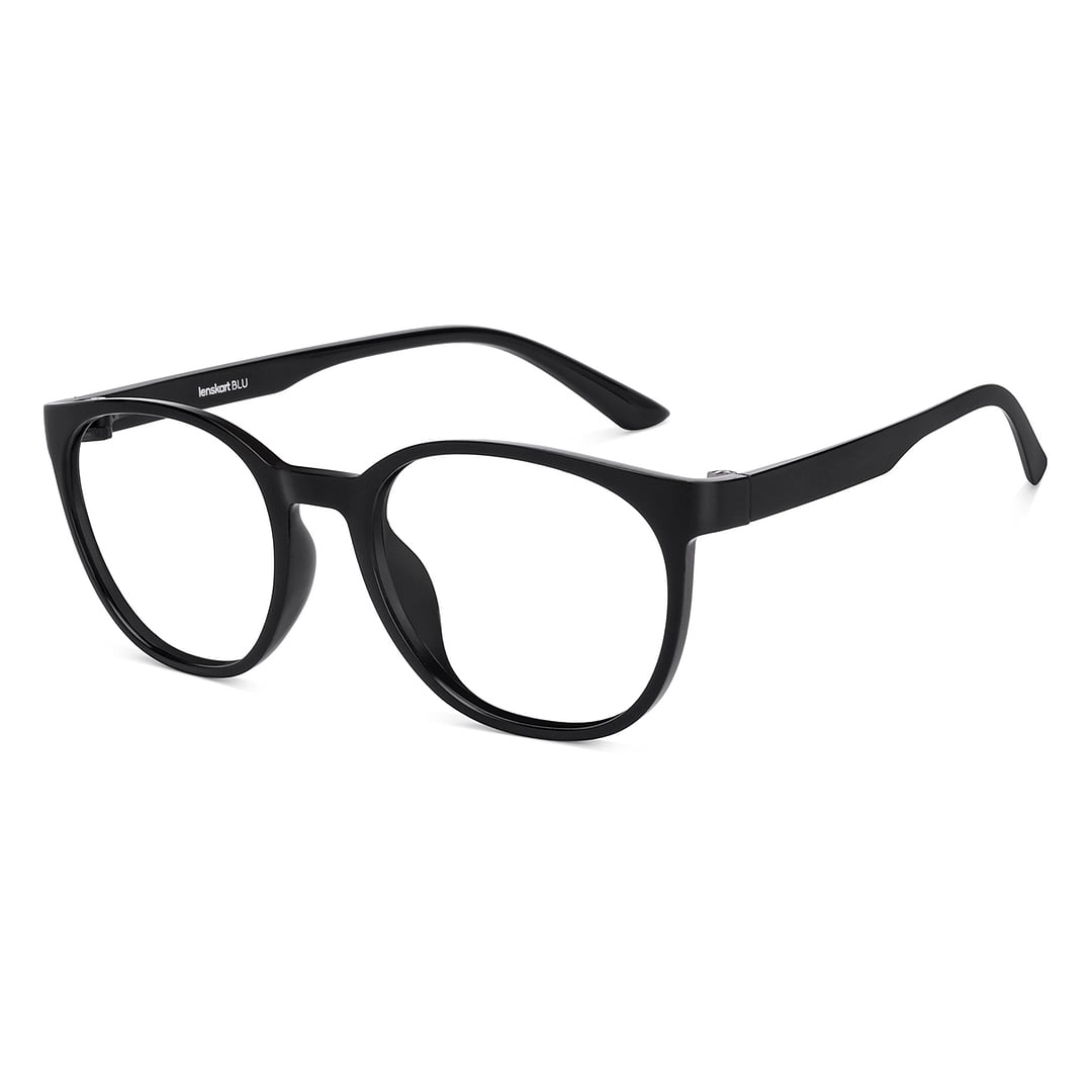 Lenskart BLU Screen Glasses Blue Block Zero Power Screen Glasses : Black Black Full Rim Round Lenskart Blu LB E14271-C2 left side
