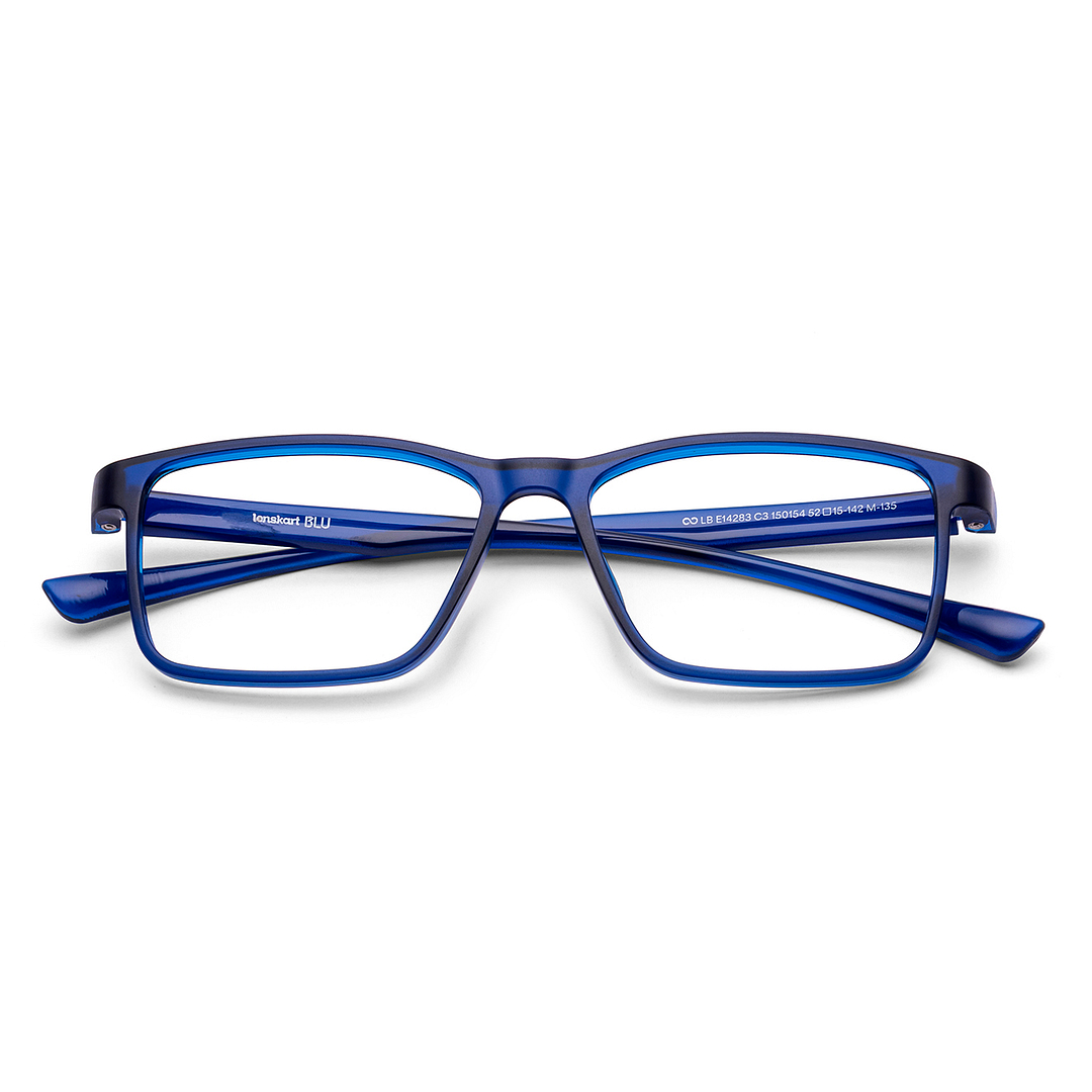 Lenskart BLU Screen Glasses Blue Block Zero Power Screen Glasses : Black Blue Full Rim Rectangle Lenskart Blu LB E14283-C3 left side