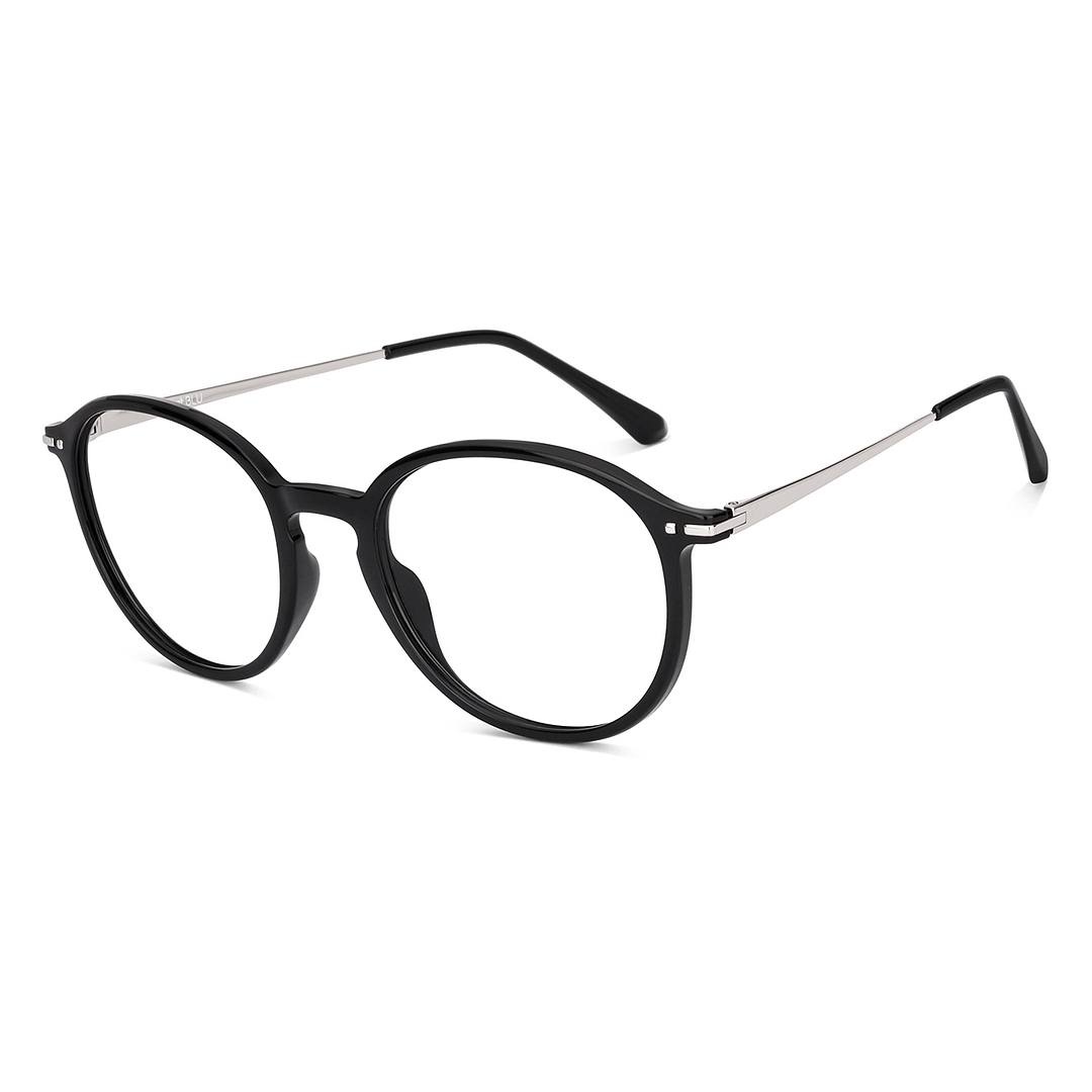 Lenskart BLU Screen Glasses Blue Block Zero Power Screen Glasses : Black Silver Black Full Rim Round Lenskart Blu LB E14787-C3 left side