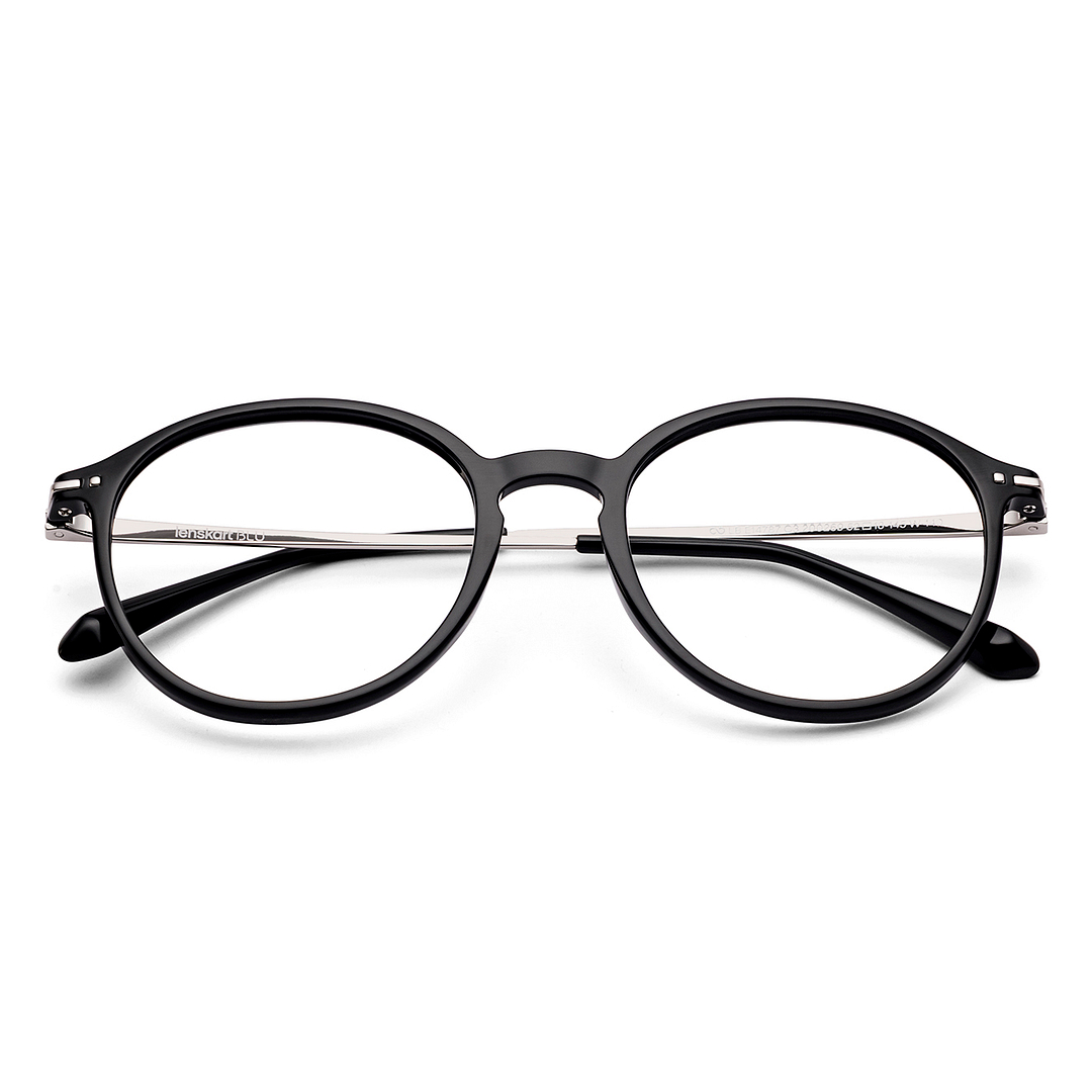 Lenskart BLU Screen Glasses Blue Block Zero Power Screen Glasses : Black Silver Black Full Rim Round Lenskart Blu LB E14787-C3 left side