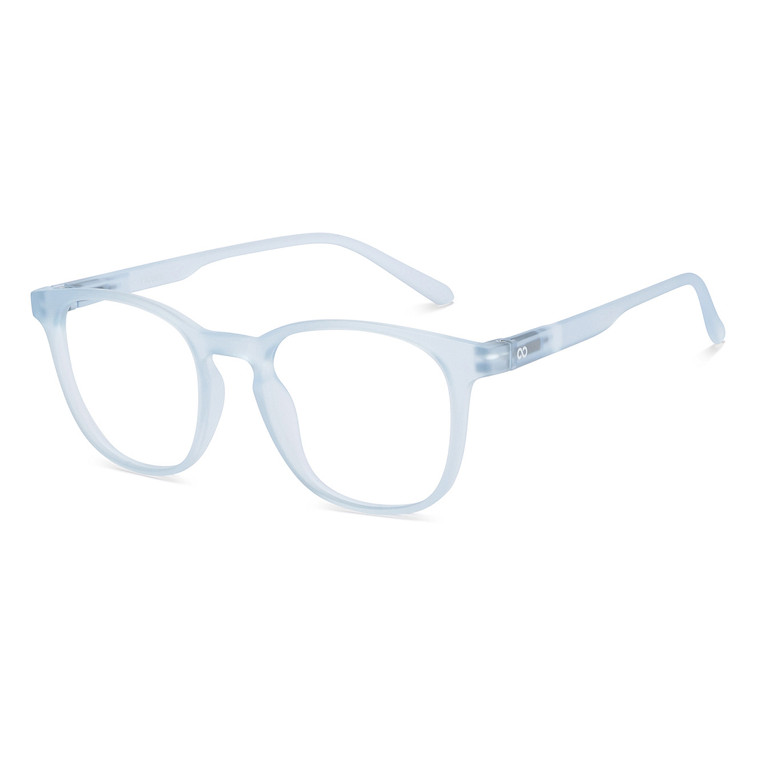 Lenskart Hustlr Screen Glasses Blue Block Zero Power Screen Glasses : Blue Sky Transparent Full Rim Square Lenskart HUSTLR LB E14058-W C3 left side