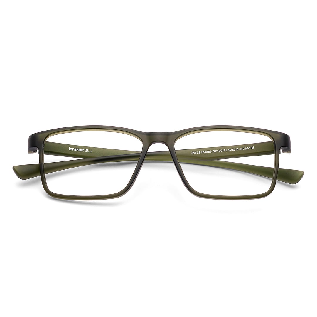 Lenskart BLU Screen Glasses Blue Block Zero Power Screen Glasses : Green Full Rim Rectangle Lenskart BLU LB E14283-C2 left side
