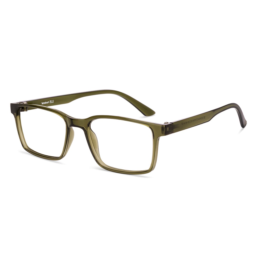 Lenskart BLU Screen Glasses Blue Block Zero Power Screen Glasses : Green Full Rim Rectangle Lenskart Blu LB E14454-C2 left side