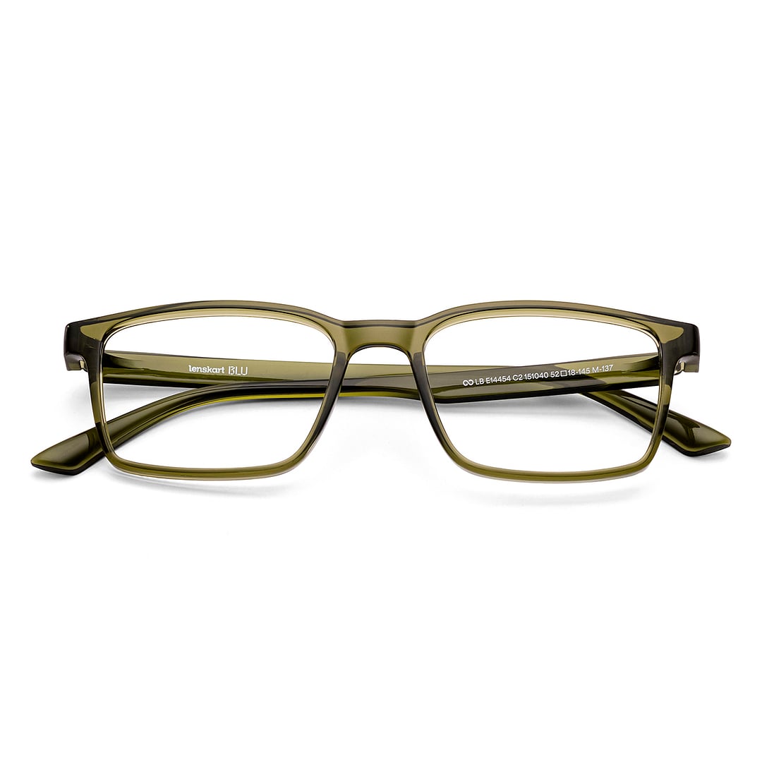 Lenskart BLU Screen Glasses Blue Block Zero Power Screen Glasses : Green Full Rim Rectangle Lenskart Blu LB E14454-C2 left side