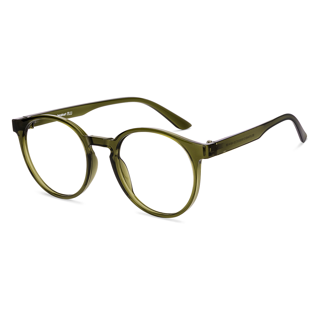 Lenskart BLU Screen Glasses Blue Block Zero Power Screen Glasses : Green Full Rim Round Lenskart Blu LB E14453-C1 left side