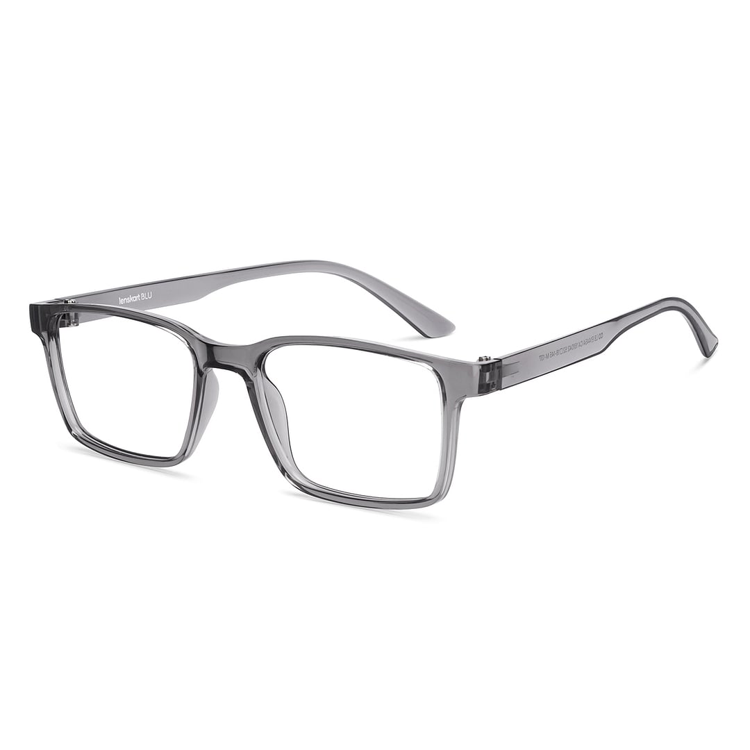 Lenskart BLU Screen Glasses Blue Block Zero Power Screen Glasses : Grey Transparent Full Rim Rectangle Lenskart BLU LB E14454-C4 left side