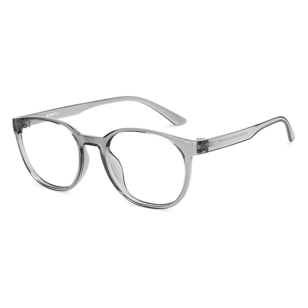 Lenskart BLU Screen Glasses Blue Block Zero Power Screen Glasses : Grey Transparent Grey Full Rim Round Lenskart Blu LB E14061-C3 left side