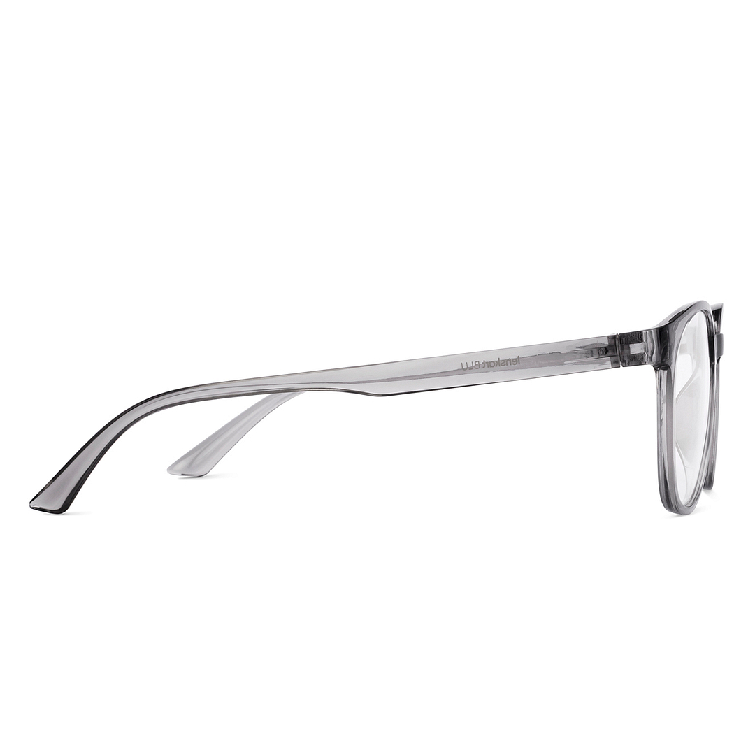 Lenskart BLU Screen Glasses Blue Block Zero Power Screen Glasses : Grey Transparent Grey Full Rim Round Lenskart Blu LB E14061-C3 left side