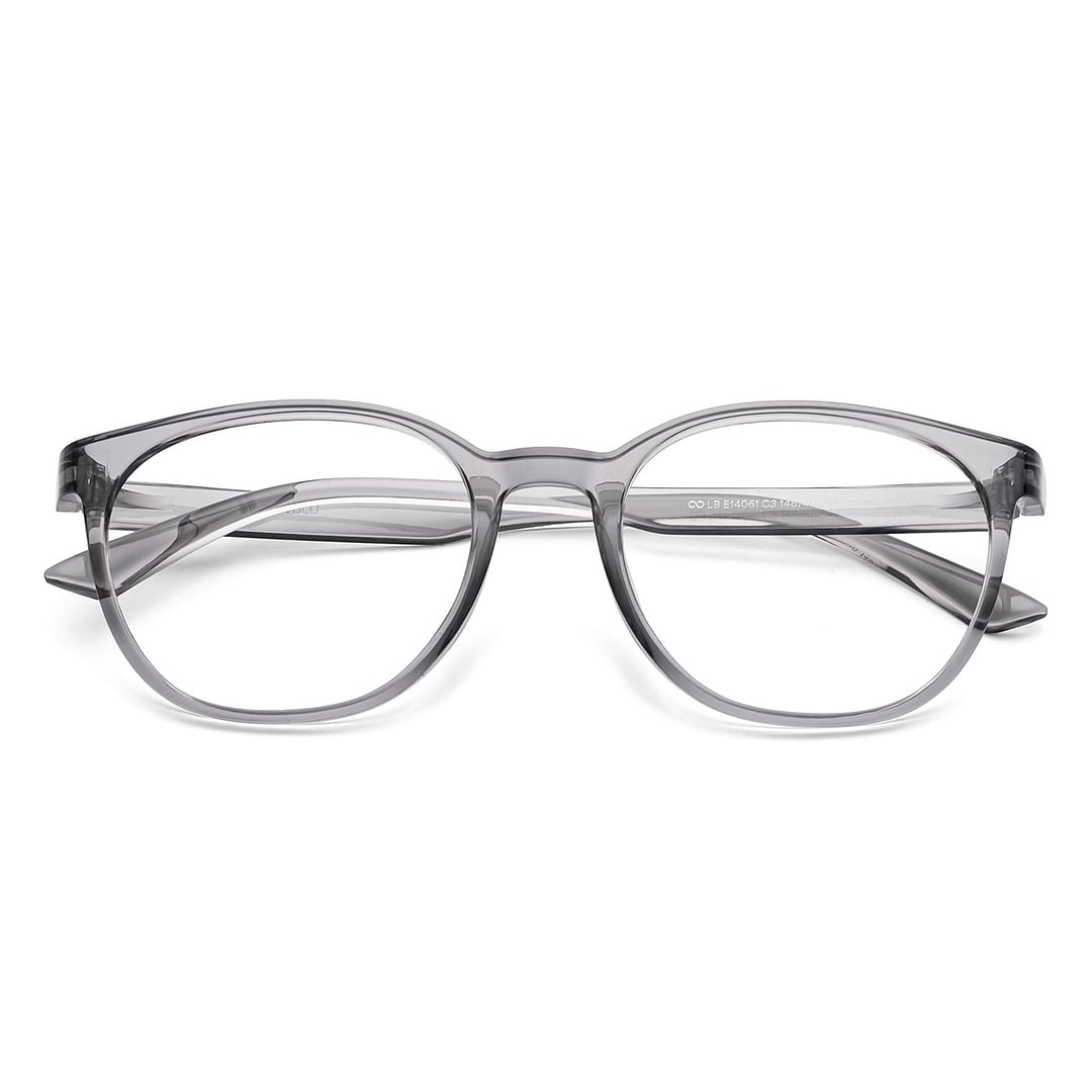 Lenskart BLU Screen Glasses Blue Block Zero Power Screen Glasses : Grey Transparent Grey Full Rim Round Lenskart Blu LB E14061-C3 left side