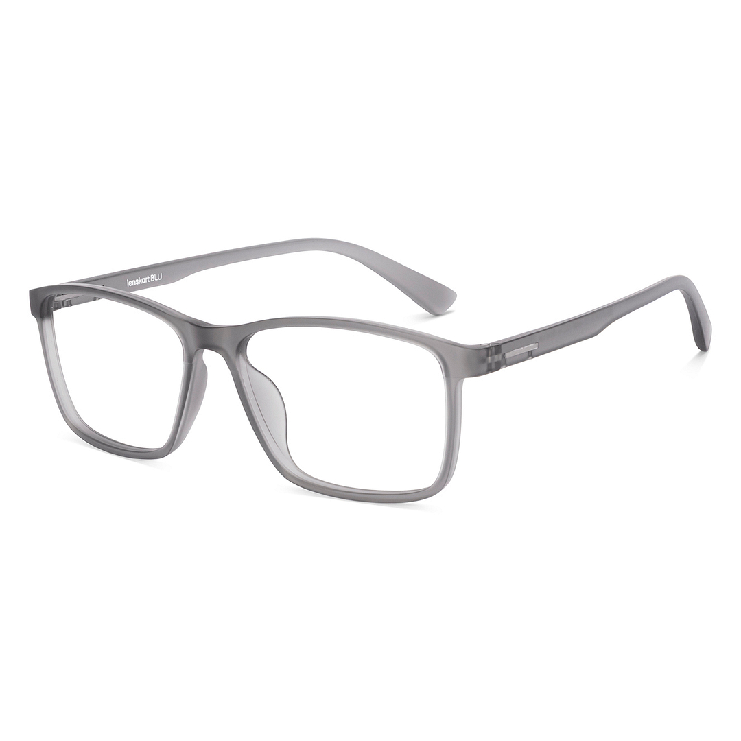Lenskart BLU Screen Glasses Blue Block Zero Power Screen Glasses : Matte Grey Transparent Full Rim Rectangle Lenskart Blu LB E13738-C2 left side