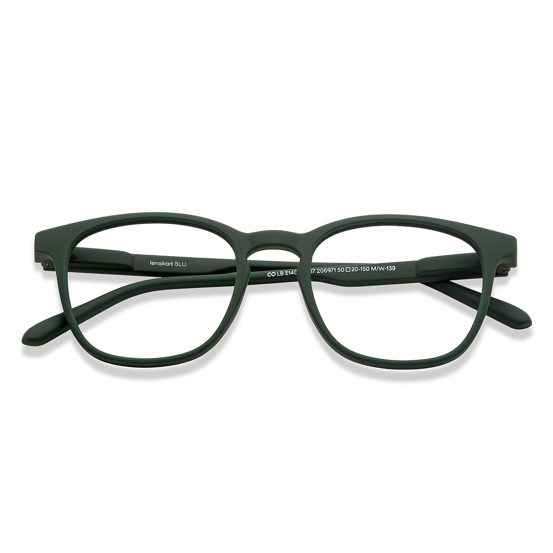 Lenskart Hustlr Screen Glasses Blue Block Zero Power Screen Glasses : Military Green Full Rim Square Lenskart HUSTLR LB E14058-W C17 left side