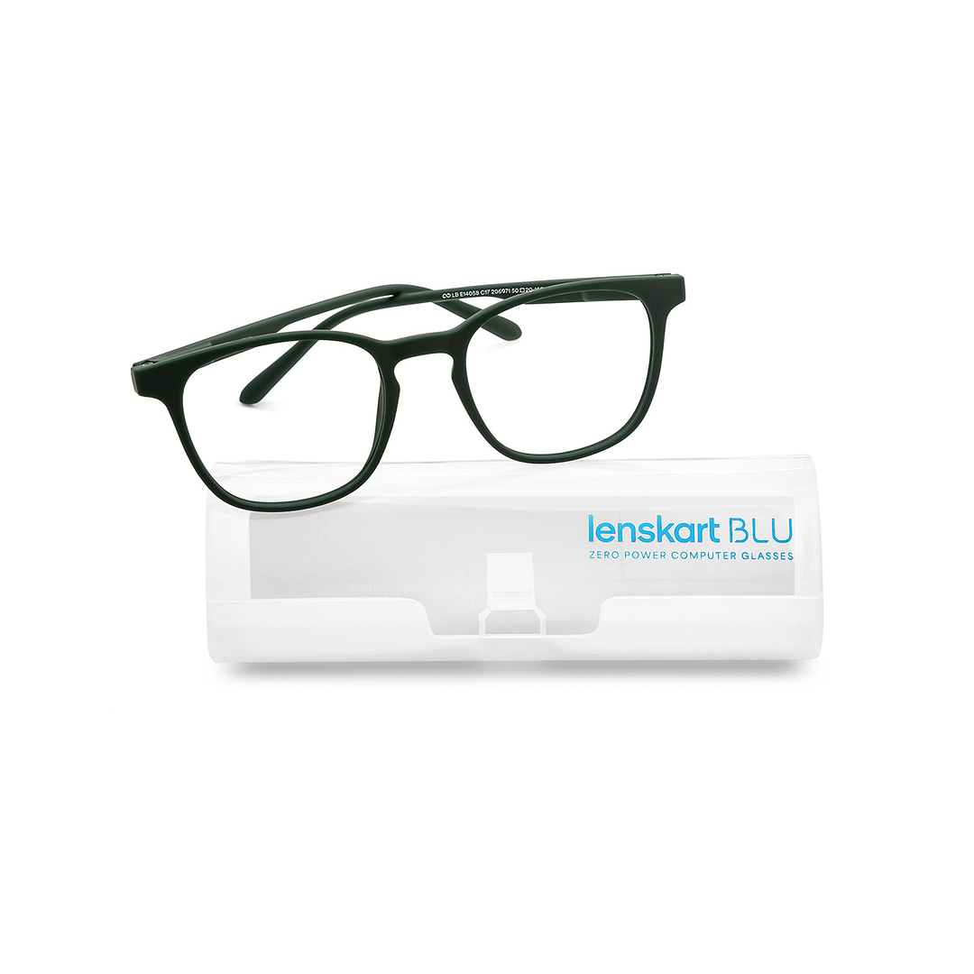 Lenskart Hustlr Screen Glasses Blue Block Zero Power Screen Glasses : Military Green Full Rim Square Lenskart HUSTLR LB E14058-W C17 right side