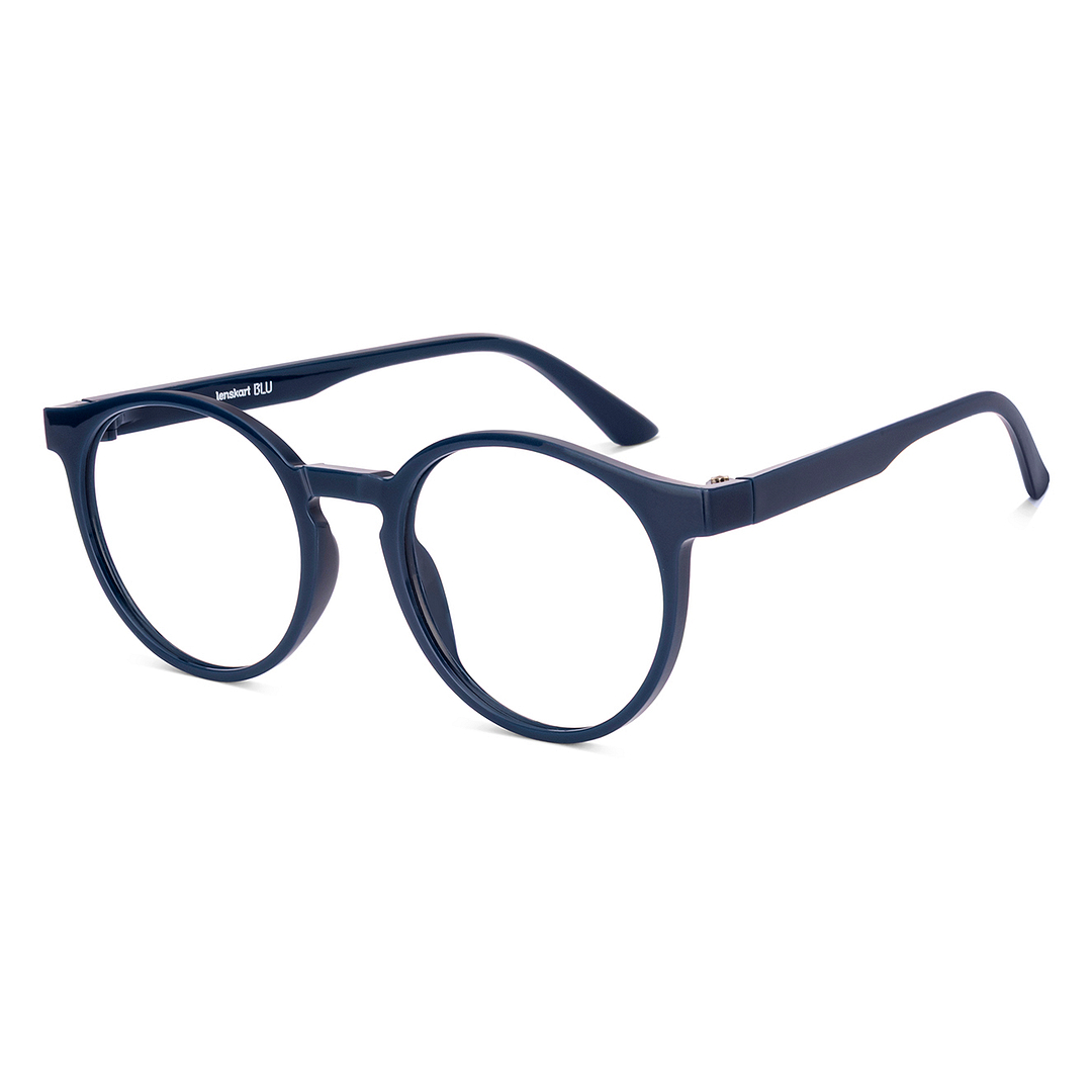 Lenskart BLU Screen Glasses Blue Block Zero Power Screen Glasses : Navy Blue Black Full Rim Round Lenskart Blu LB E14453-C6 left side