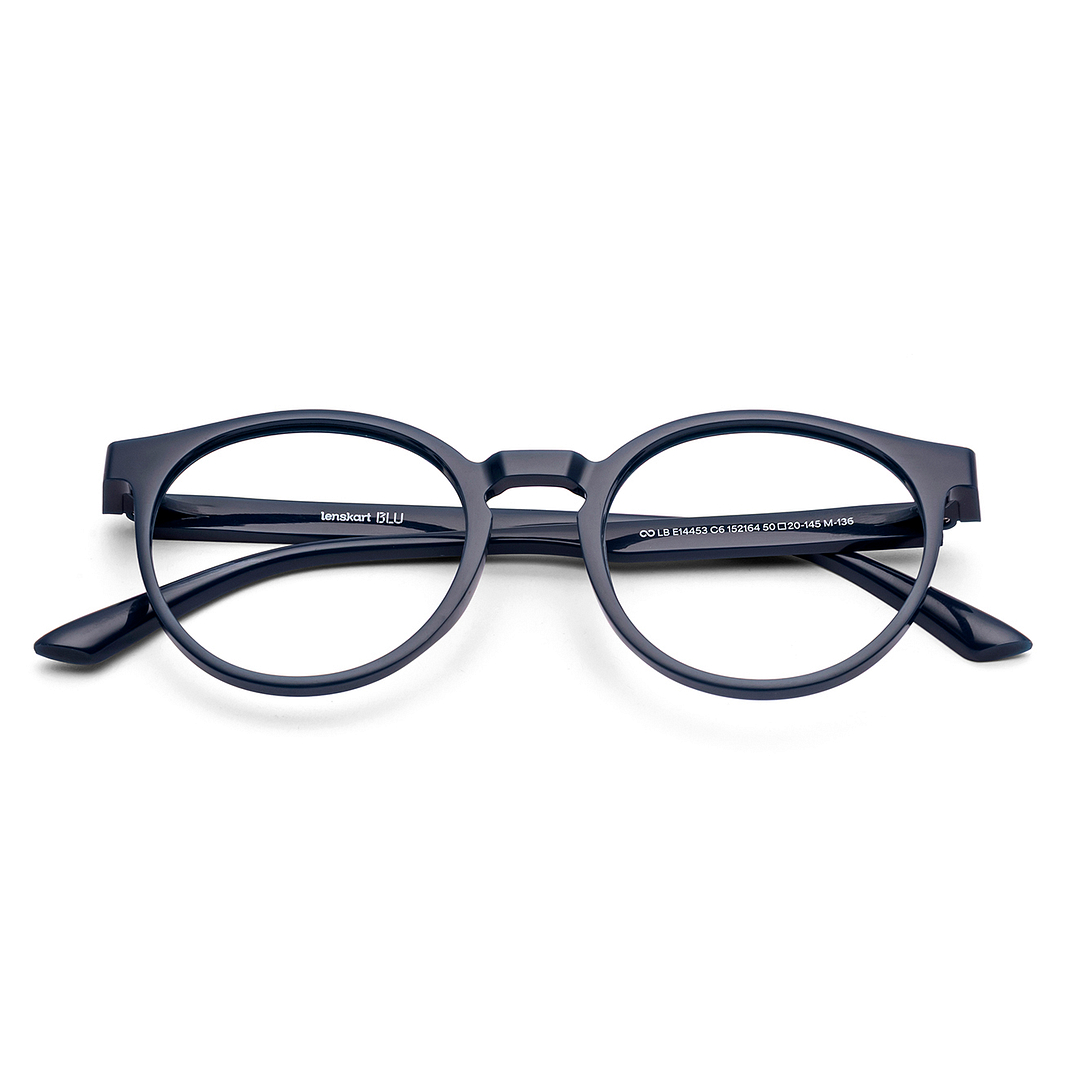 Lenskart BLU Screen Glasses Blue Block Zero Power Screen Glasses : Navy Blue Black Full Rim Round Lenskart Blu LB E14453-C6 left side