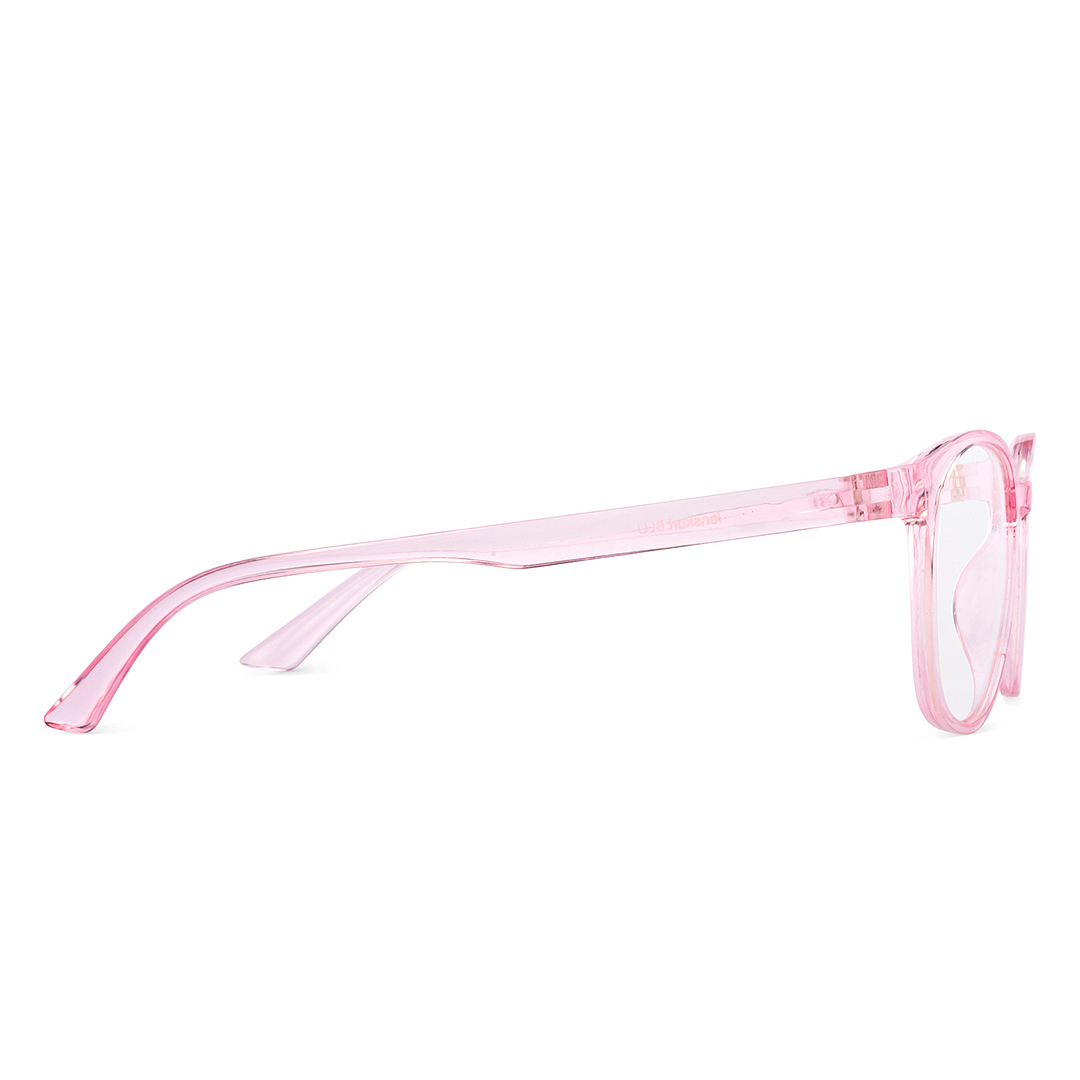 Lenskart BLU Screen Glasses Blue Block Zero Power Screen Glasses : Pink Transparent Pink Full Rim Round Lenskart Blu LB E14061-C2 left side