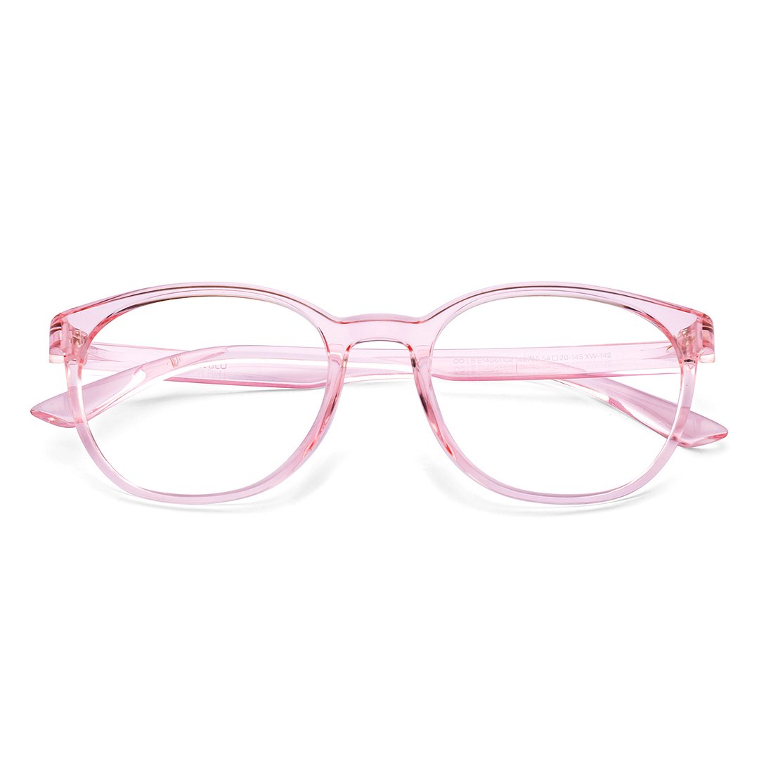 Lenskart BLU Screen Glasses Blue Block Zero Power Screen Glasses : Pink Transparent Pink Full Rim Round Lenskart Blu LB E14061-C2 left side