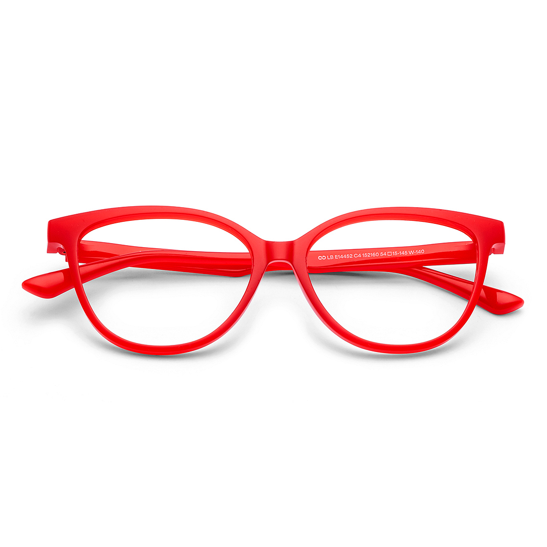 Lenskart BLU Screen Glasses Blue Block Zero Power Screen Glasses : Red Full Rim Cat Eye Lenskart Blu LB E14452-C4 left side