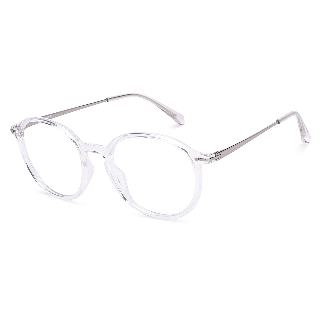 Lenskart BLU Screen Glasses Blue Block Zero Power Screen Glasses : Silver Transparent Full Rim Round Lenskart Blu LB E14787-C2 left side