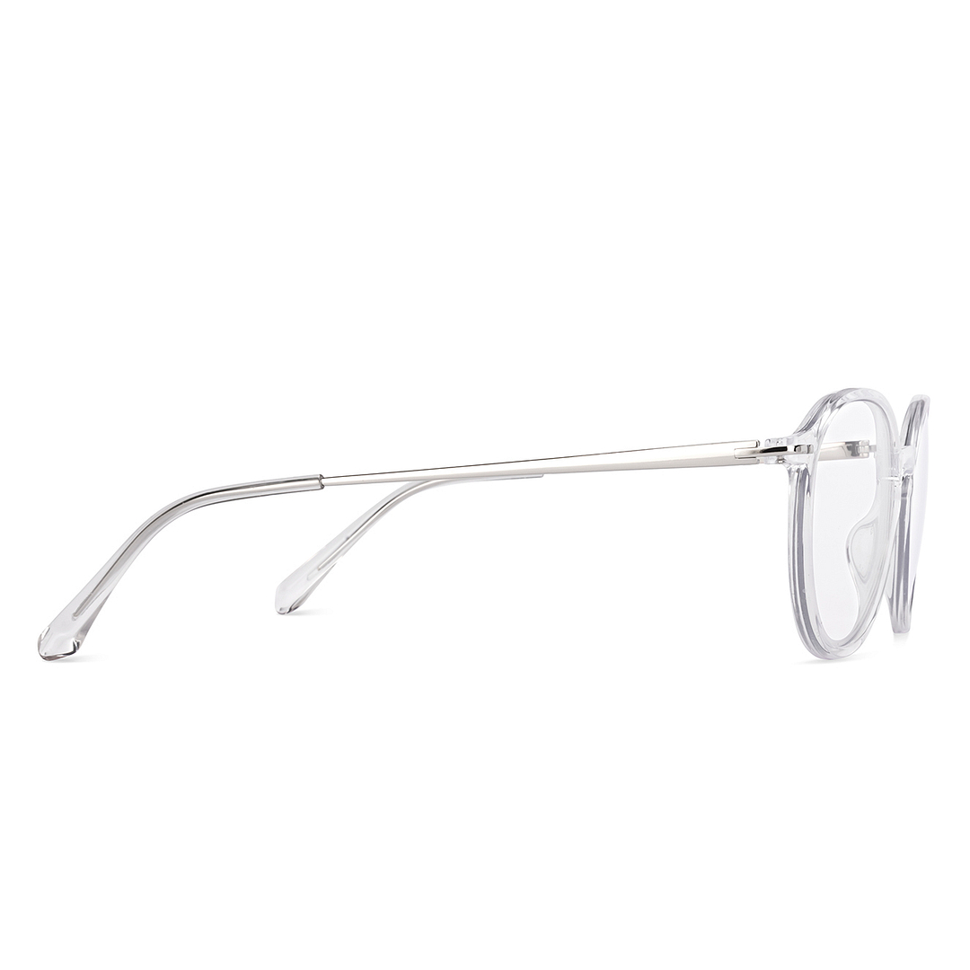 Lenskart BLU Screen Glasses Blue Block Zero Power Screen Glasses : Silver Transparent Full Rim Round Lenskart Blu LB E14787-C2 left side