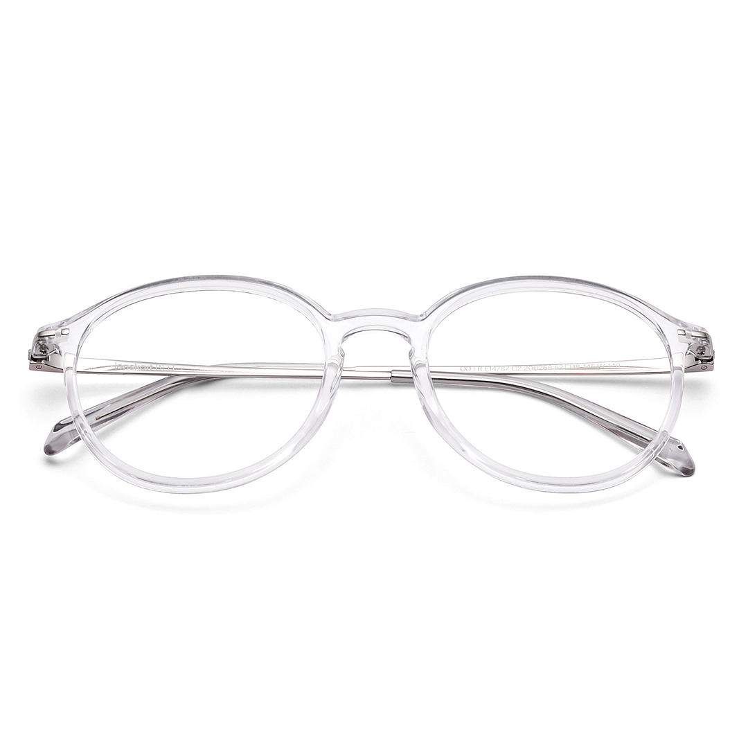 Lenskart BLU Screen Glasses Blue Block Zero Power Screen Glasses : Silver Transparent Full Rim Round Lenskart Blu LB E14787-C2 left side