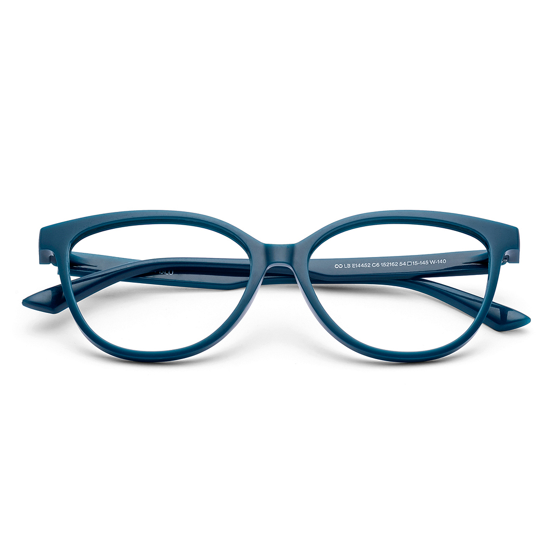Lenskart BLU Screen Glasses Blue Block Zero Power Screen Glasses : Turquoise Navy Blue Full Rim Cat Eye Lenskart Blu LB E14452-C6 left side