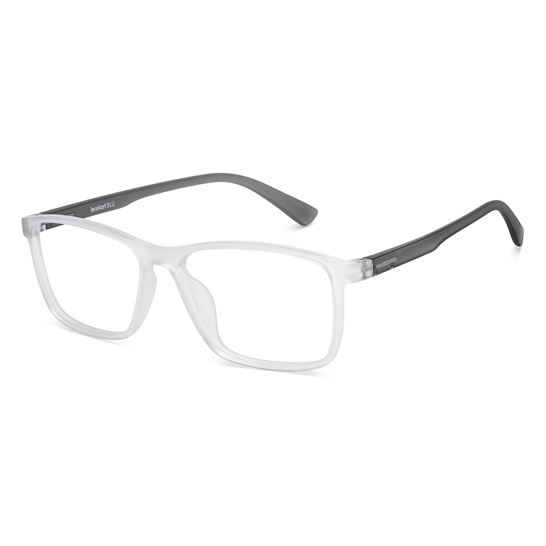 Lenskart BLU Screen Glasses Blue Block Zero Power Screen Glasses : White Transparent Grey Transparent Full Rim Rectangle Lenskart BLU LB E14242-C2 left side