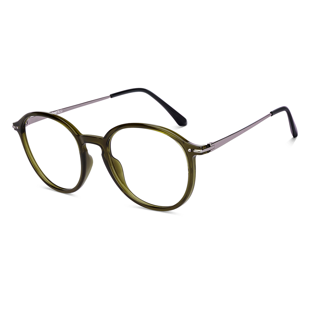Lenskart BLU Screen Glasses Blue Block Zero Power Screen Glasses: Green Transparent Silver Green Full Rim RoundBLU LB E14787-C1 left side