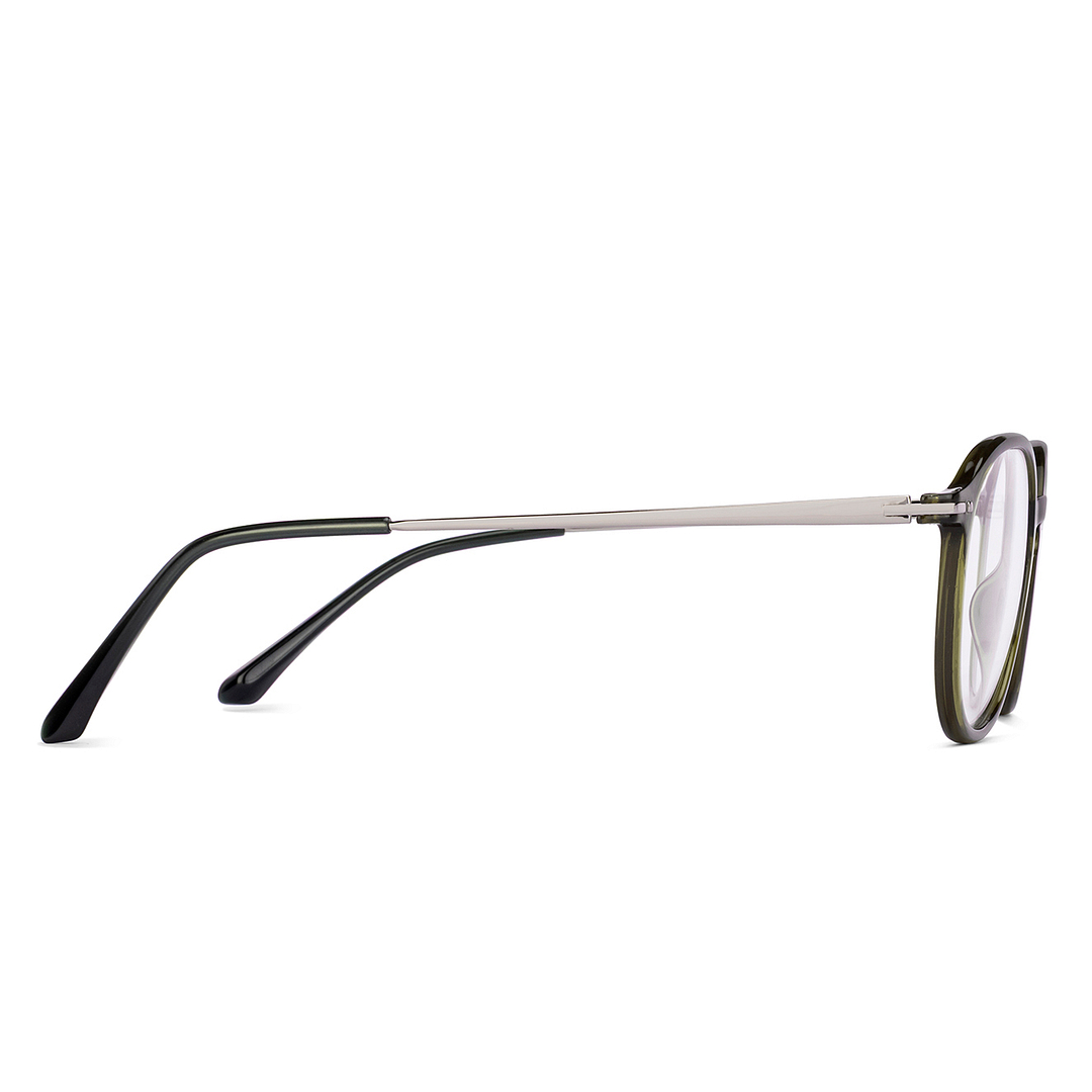 Lenskart BLU Screen Glasses Blue Block Zero Power Screen Glasses: Green Transparent Silver Green Full Rim RoundBLU LB E14787-C1 left side