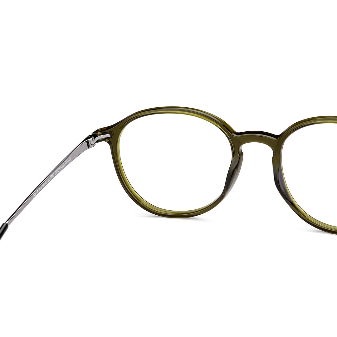 Lenskart BLU Screen Glasses Blue Block Zero Power Screen Glasses: Green Transparent Silver Green Full Rim RoundBLU LB E14787-C1 right side