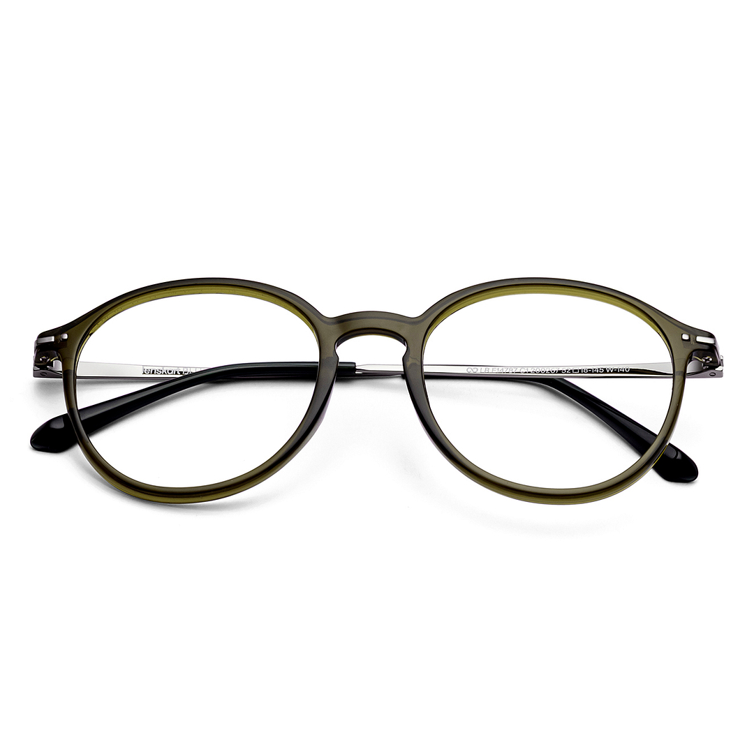 Lenskart BLU Screen Glasses Blue Block Zero Power Screen Glasses: Green Transparent Silver Green Full Rim RoundBLU LB E14787-C1 left side