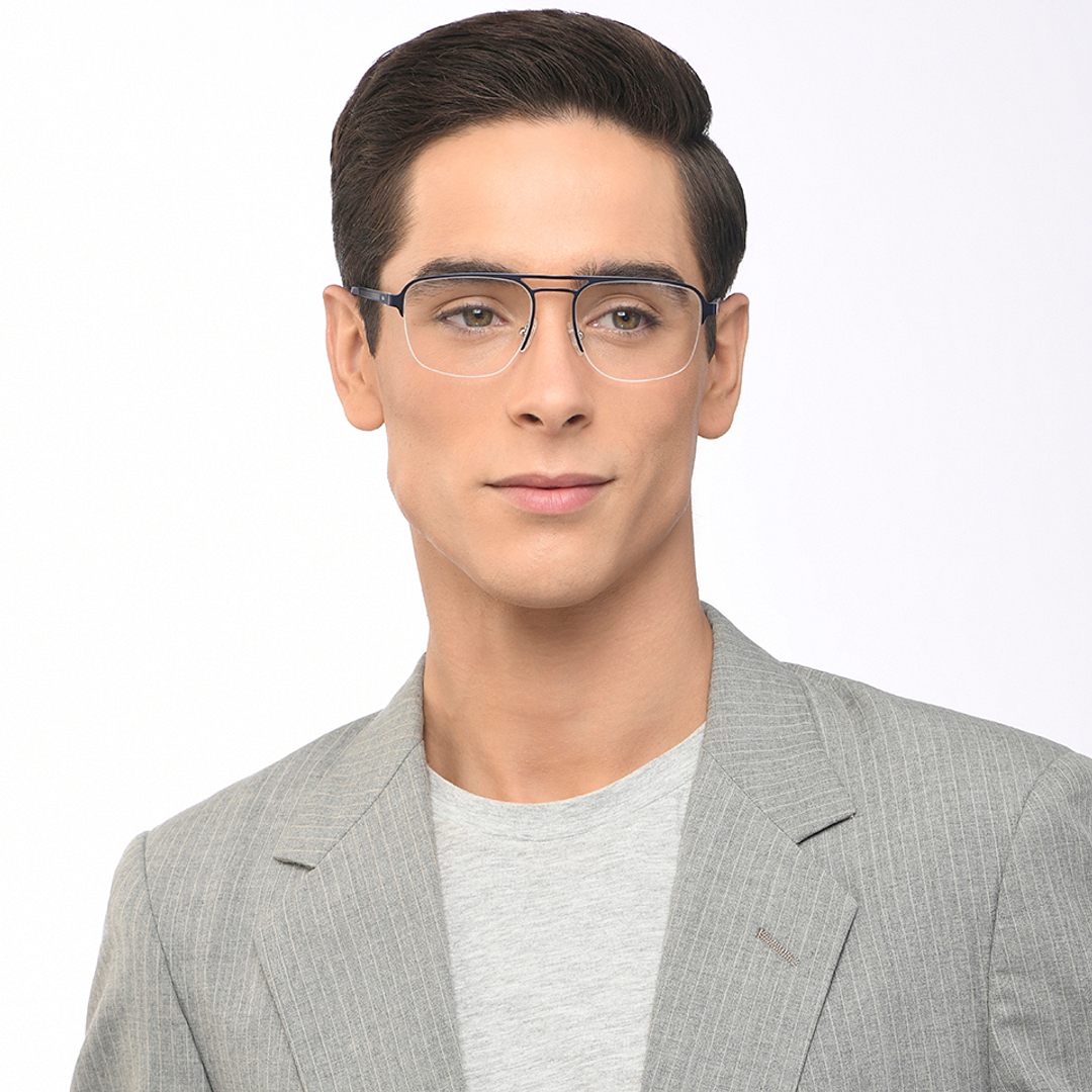 Lenskart Air Online Sky Blue Half Rim Aviator left side