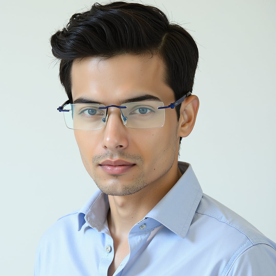 Lenskart Air Blue Rimless Rectangle left side
