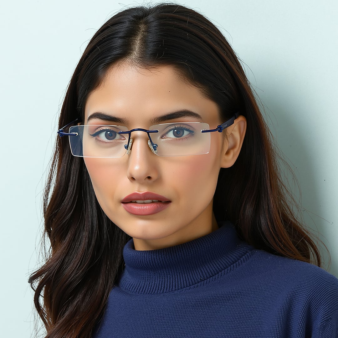 Lenskart Air Blue Rimless Rectangle left side