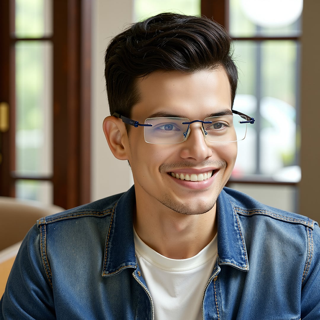 Lenskart Air Blue Rimless Rectangle left side