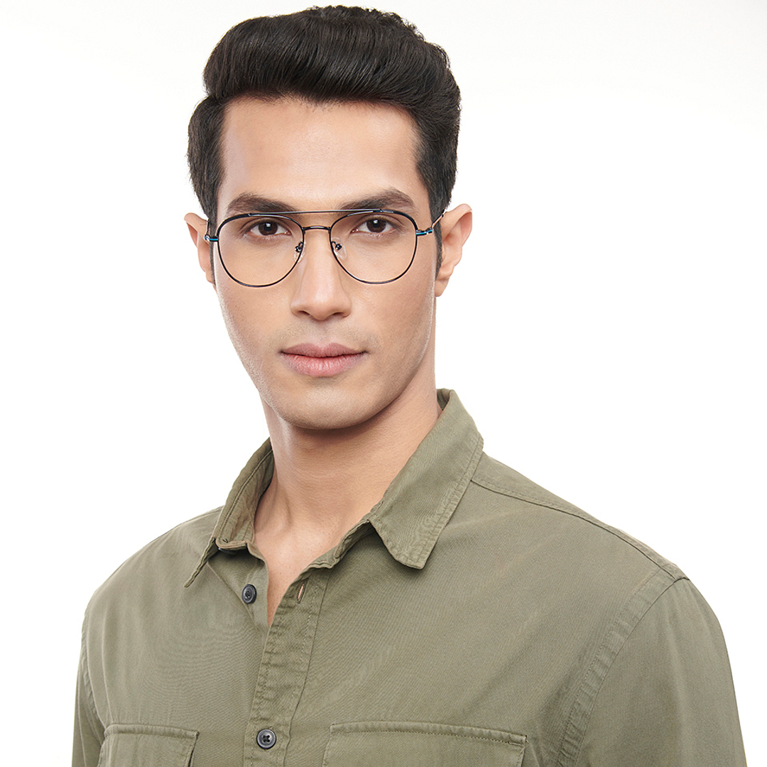 Lenskart Studio Online Sky Blue Full Rim Aviator left side