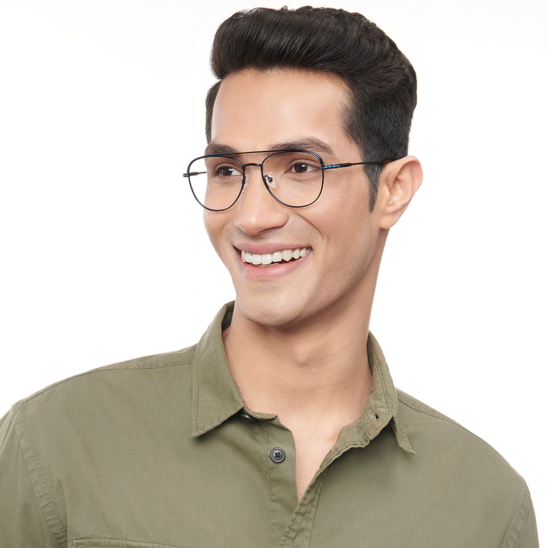 Lenskart Studio Online Sky Blue Full Rim Aviator right side