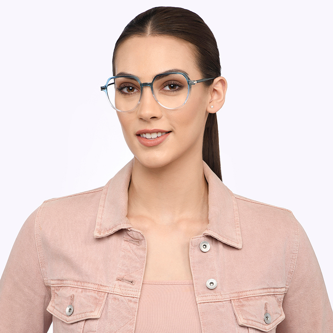 Lenskart Blue Transparent Full Rim Round left side