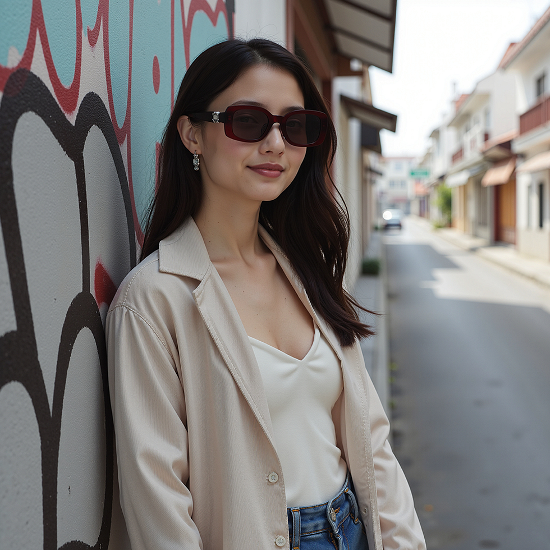 Lenskart STUDIO Red Transparent Full Rim Rectangle left side