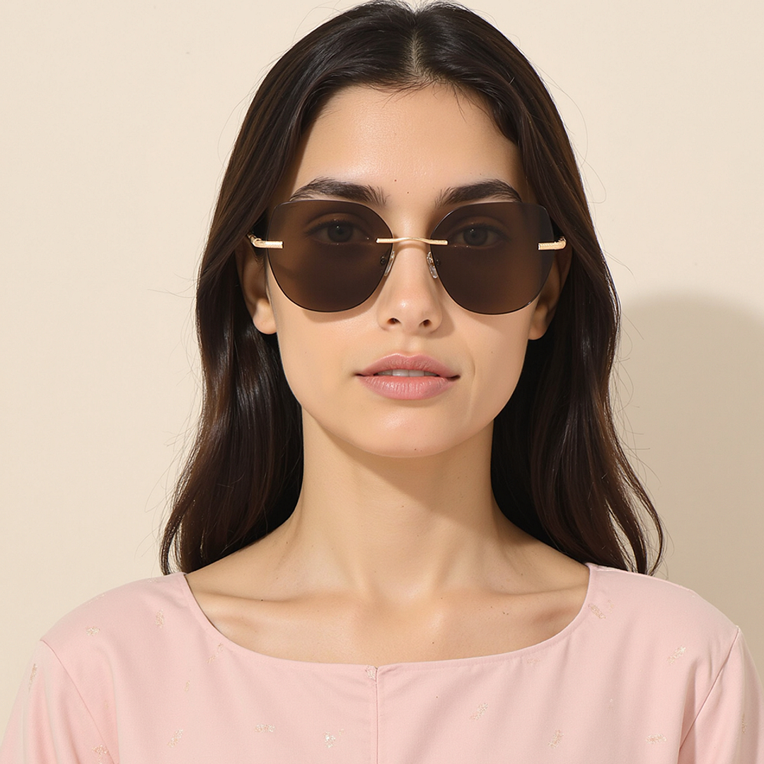 Lenskart Shiny Gold Rimless Cat Eye left side