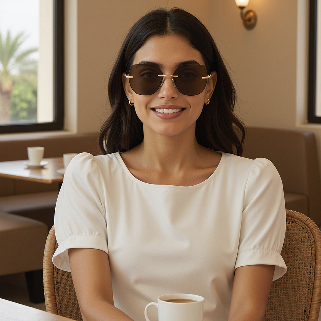 Lenskart Shiny Gold Rimless Cat Eye left side