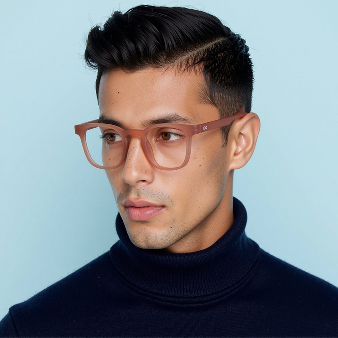 Lenskart Hustlr Screen Glasses Blue Block Zero Power Screen Glasses : Dusty Rose Full Rim Square Lenskart HUSTLR LB E14058-XW C3 left side