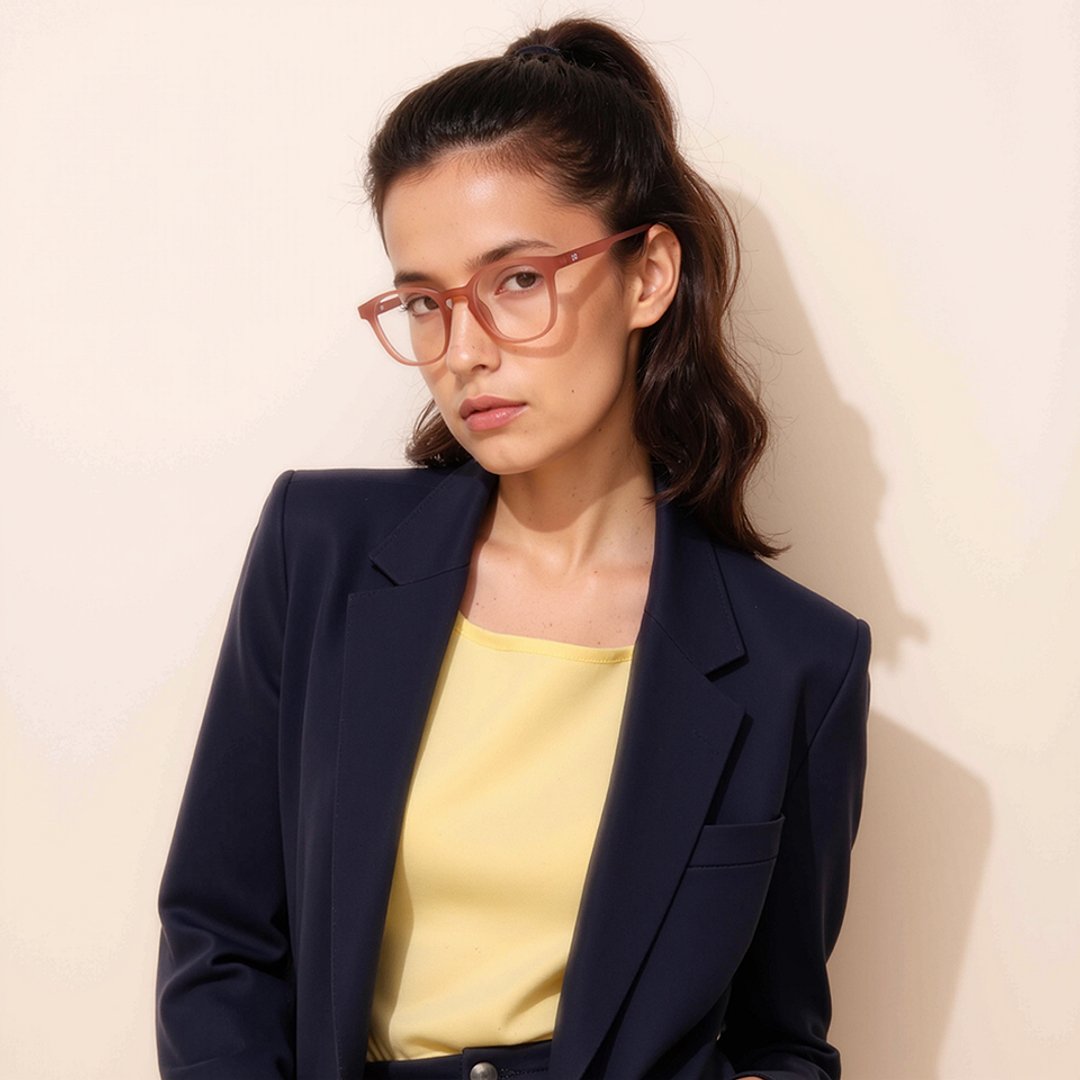 Lenskart Hustlr Screen Glasses Blue Block Zero Power Screen Glasses : Dusty Rose Full Rim Square Lenskart HUSTLR LB E14058-XW C3 left side