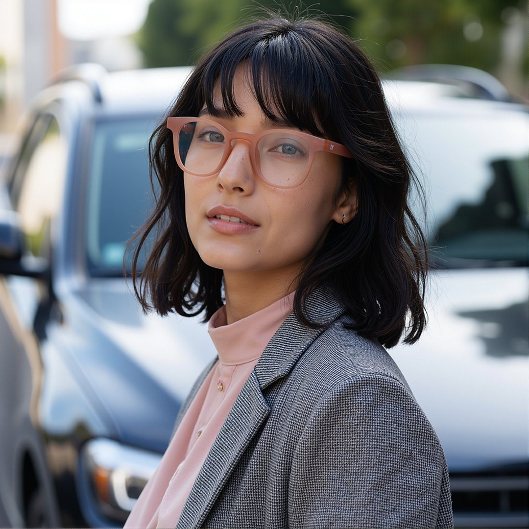 Lenskart Hustlr Screen Glasses Blue Block Zero Power Screen Glasses : Dusty Rose Full Rim Square Lenskart HUSTLR LB E14058-XW C3 left side