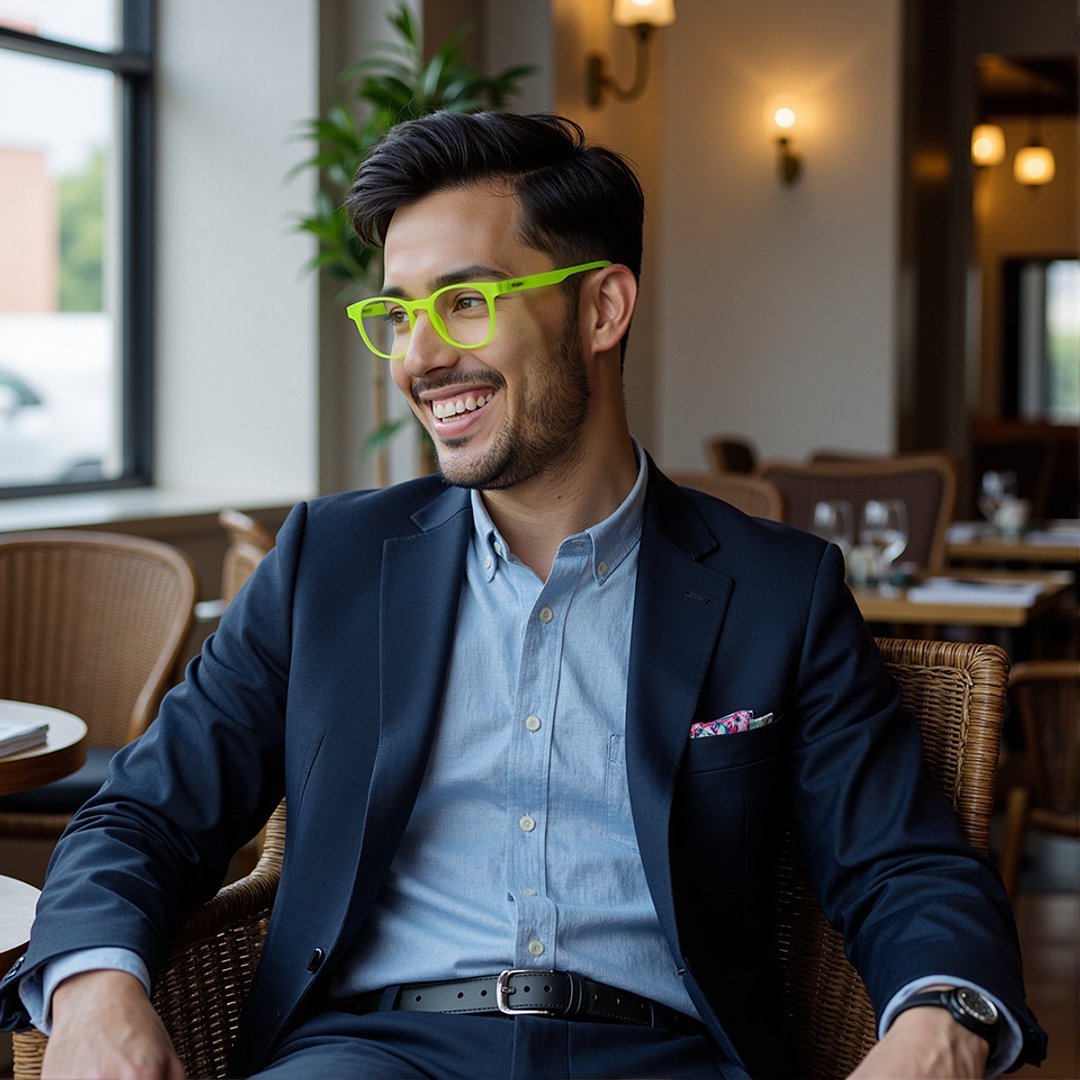 Lenskart Hustlr Online Electric Green Full Rim Square left side